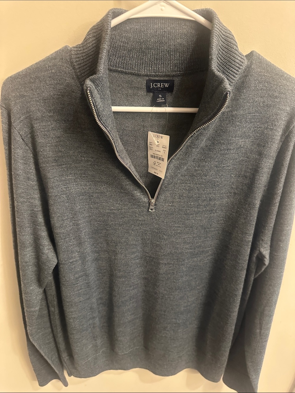 NWT J. Crew Men's Heather Gray Zip-Front Sweater